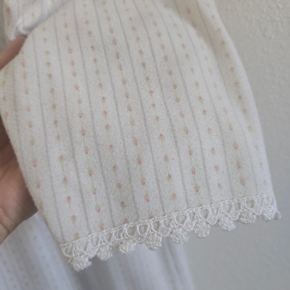 Eileen West White Striped Long Sleeve Night Gown-S Babydoll Lace Trim Cottage - Picture 3 of 8